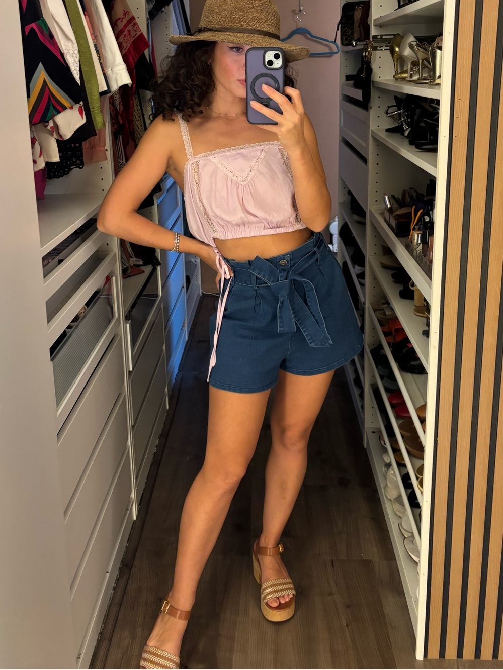 Jealous Tomato High-Waist Tie Belt Shorts - Navy Blue